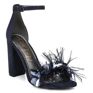 Sam Edelman Black Feather Embellished Leather & Suede High-Heel Sandals